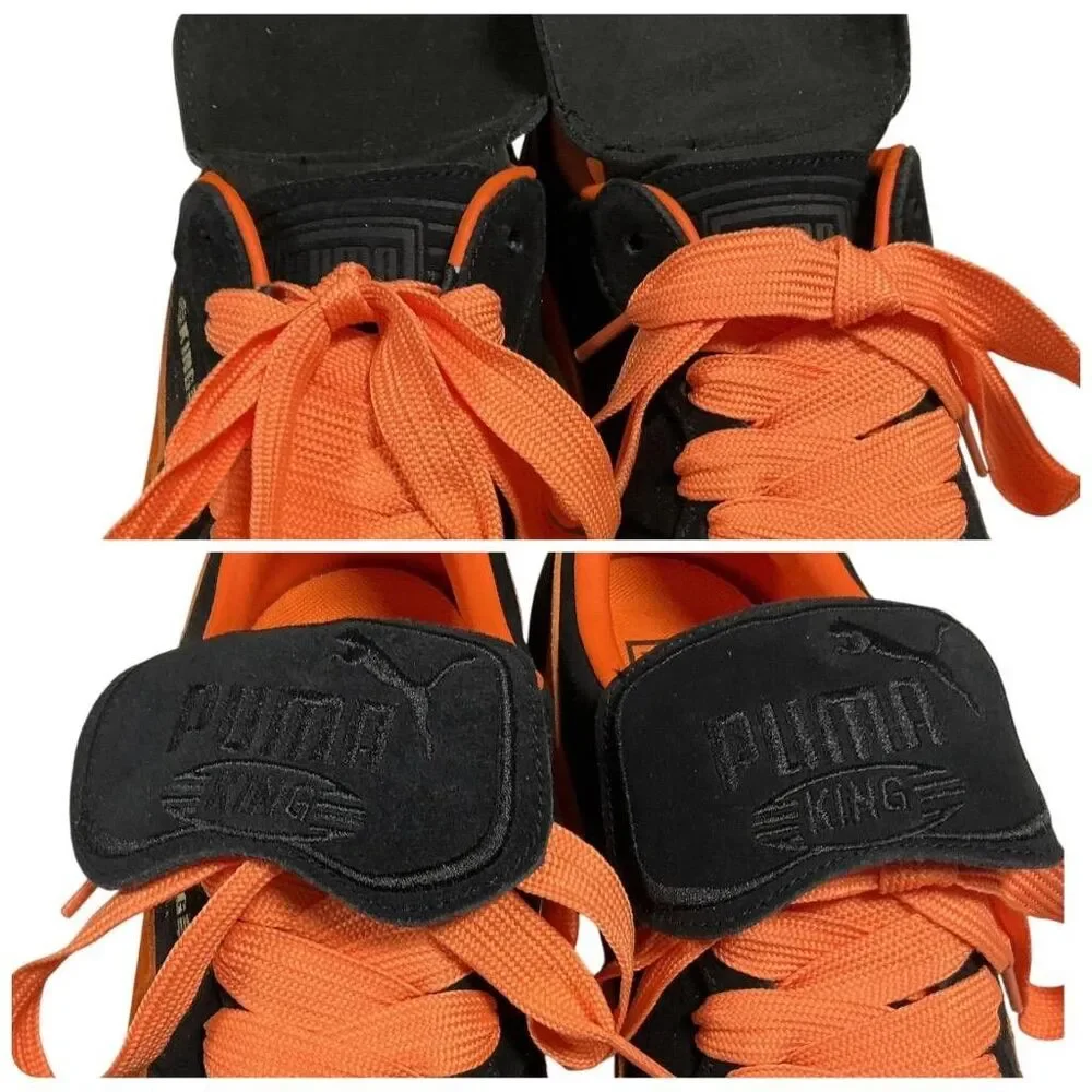 Puma King Suede Sneakers Men 14 Black Orange Fat Laces Casual Skater Shoes NEW